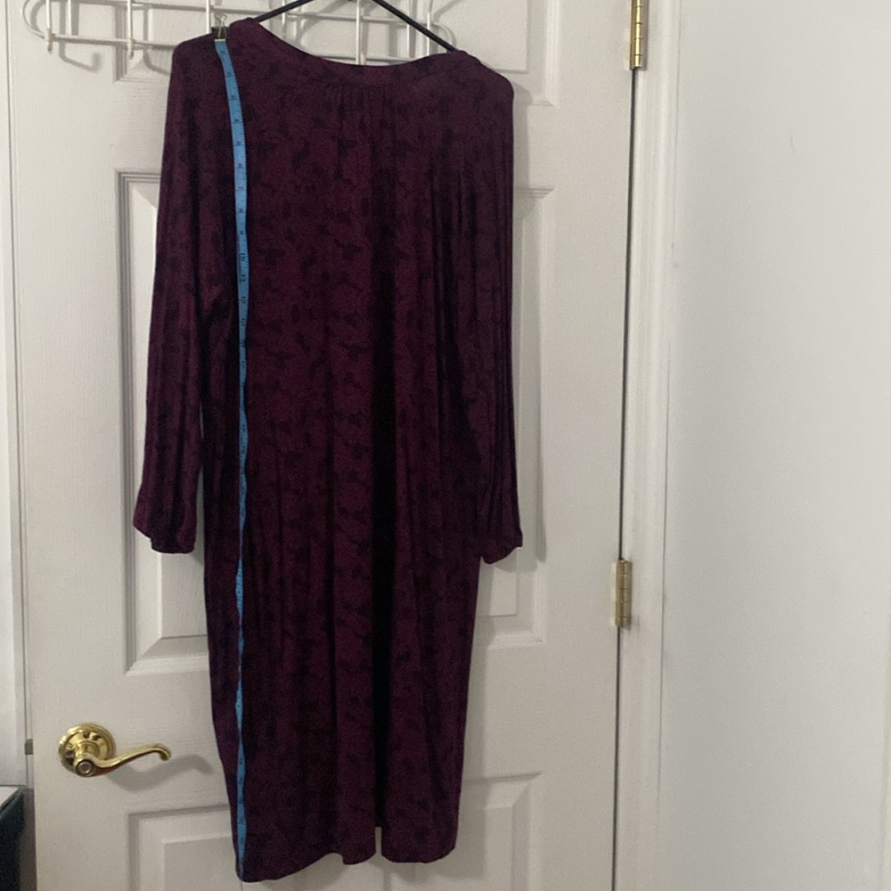 Banana Republic wine & black dress w keyhole neck & fringe tie L NWT PTP 23 - Picture 15 of 16